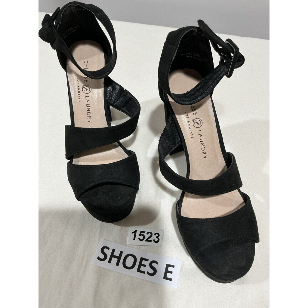 Womans Chinese Laundry Open Toe 7.5m Faux Suede Platform Heel Ankle Strap Shoe